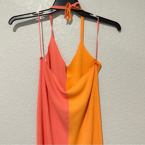 New Zara Tied Knit Halter Pink Orange Colorblock Midi Dress 9598/095 Large - Picture 9 of 10